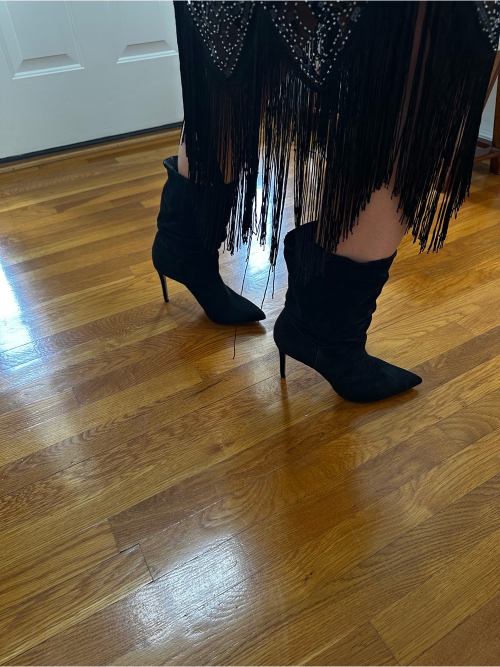 SCHUTZ Black Suede Pointed-Toe Slouchy Knee Boots Ashlee - Picture 2 of 6